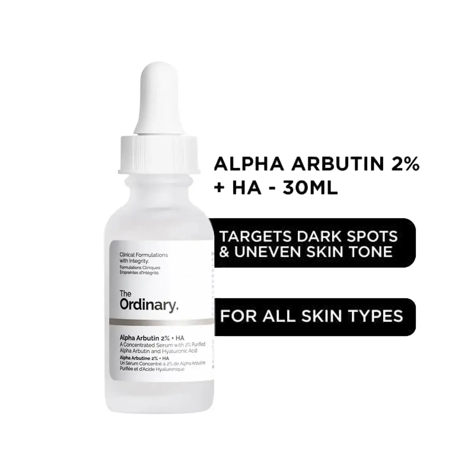 The Ordinary Alpha Arbutin 2% + HA 30ml serum targets dark spots and uneven skin tone